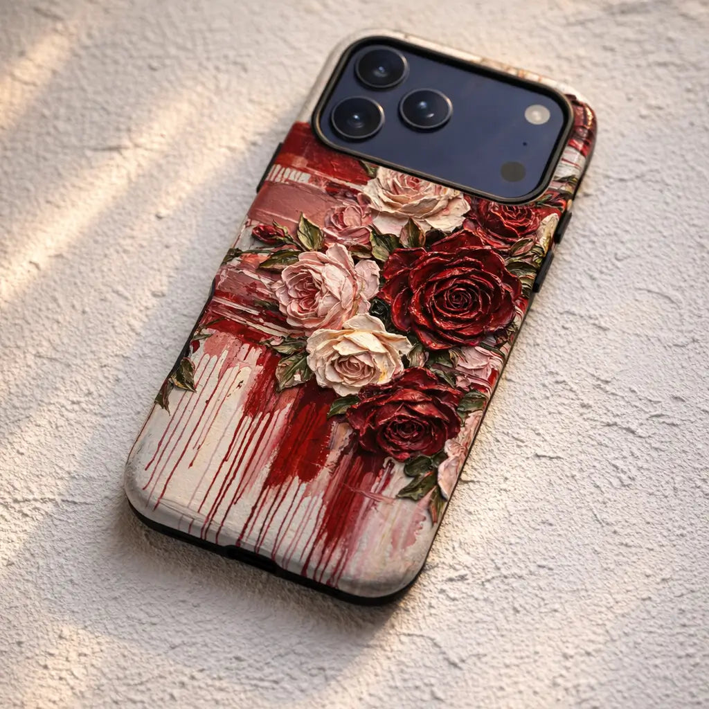 Roses by Frida Lövström — iPhone Tough Case on textured plaster surface — Finnaij