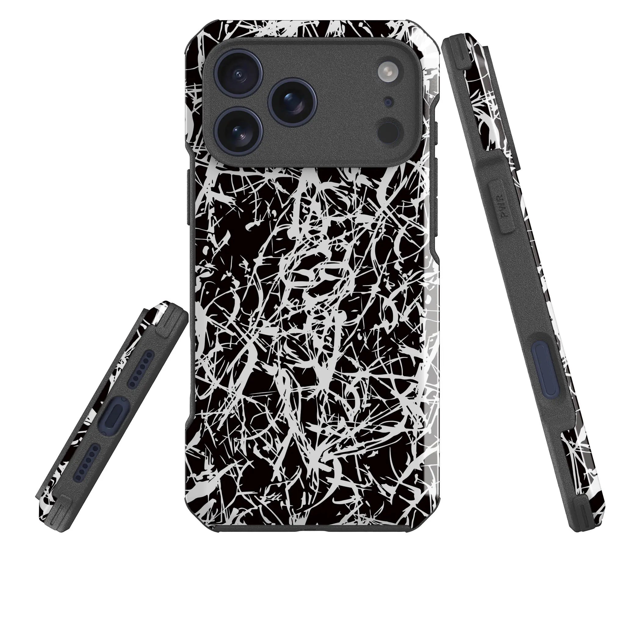 Black-White Grunge — Impact Armour MagSafe Case for iPhone — Three Quarter — Finnaij