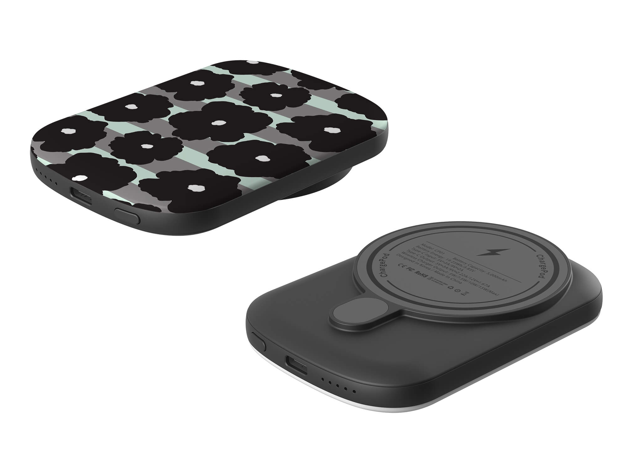 Bold Floral Black MagSafe CHARGEPOD — Finnaij