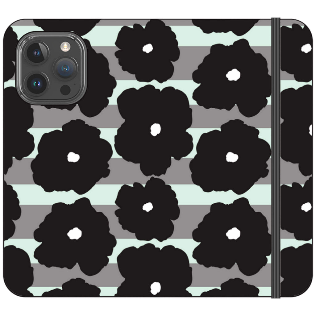 Bold Floral Black — Folio Wallet Case for iPhone — Finnaij