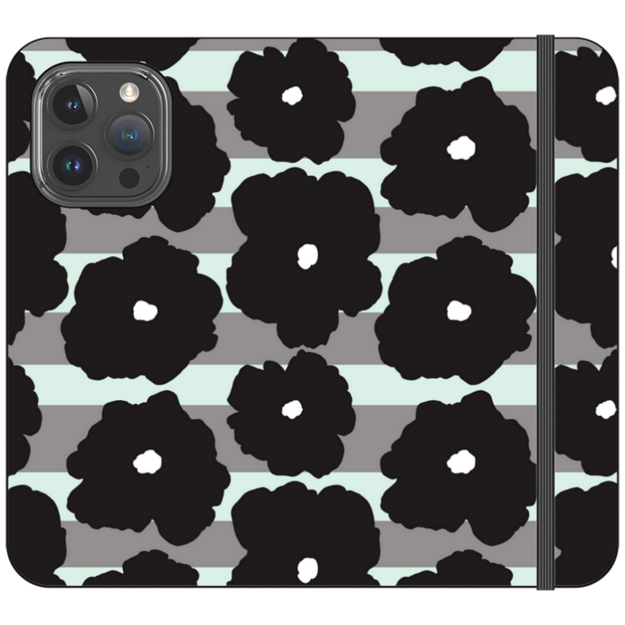 Bold Floral Black — Folio Wallet Case for iPhone — Finnaij