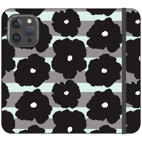 Bold Floral Black — Folio Wallet Case for iPhone — Finnaij