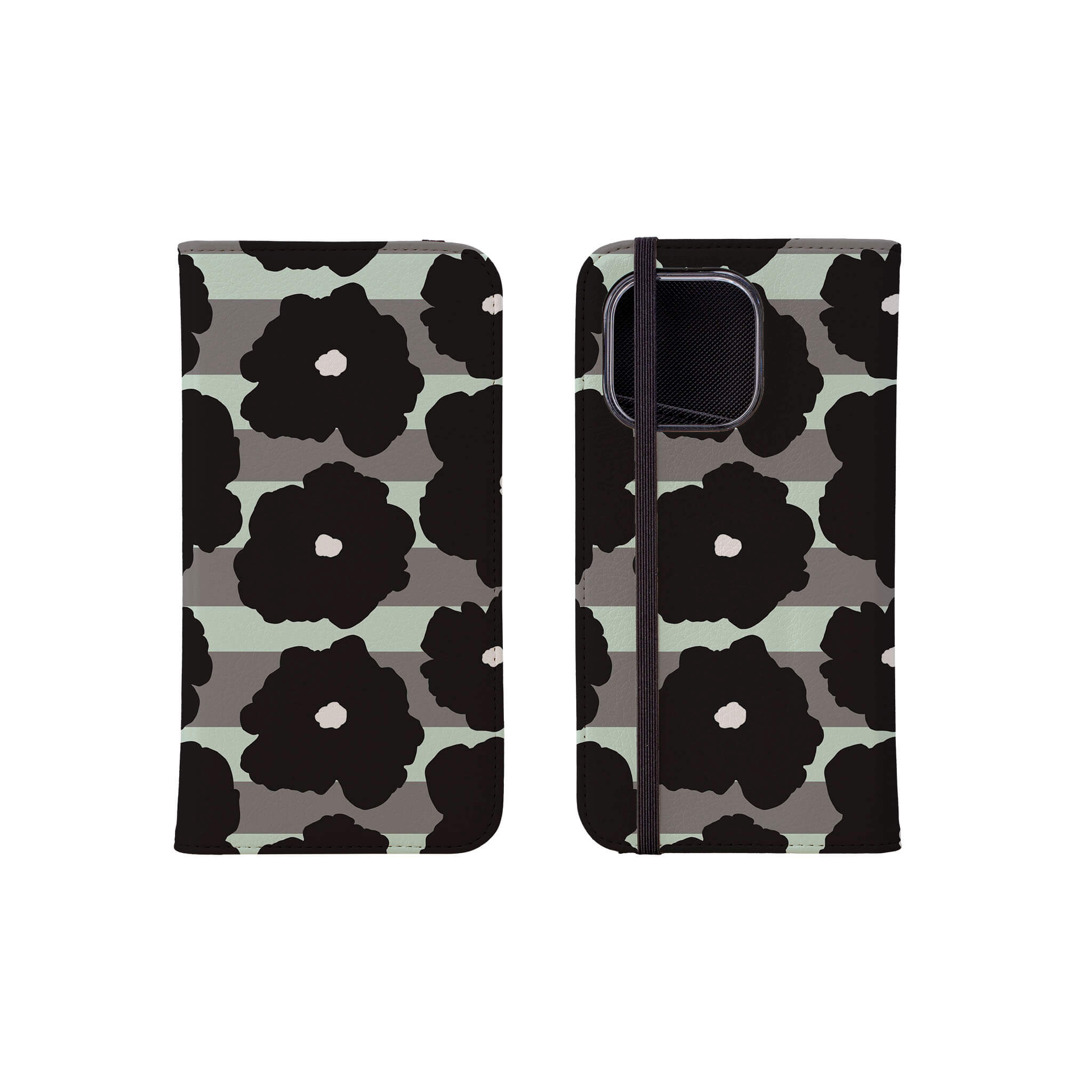 Bold Floral Black — Folio Wallet Case for iPhone — Finnaij
