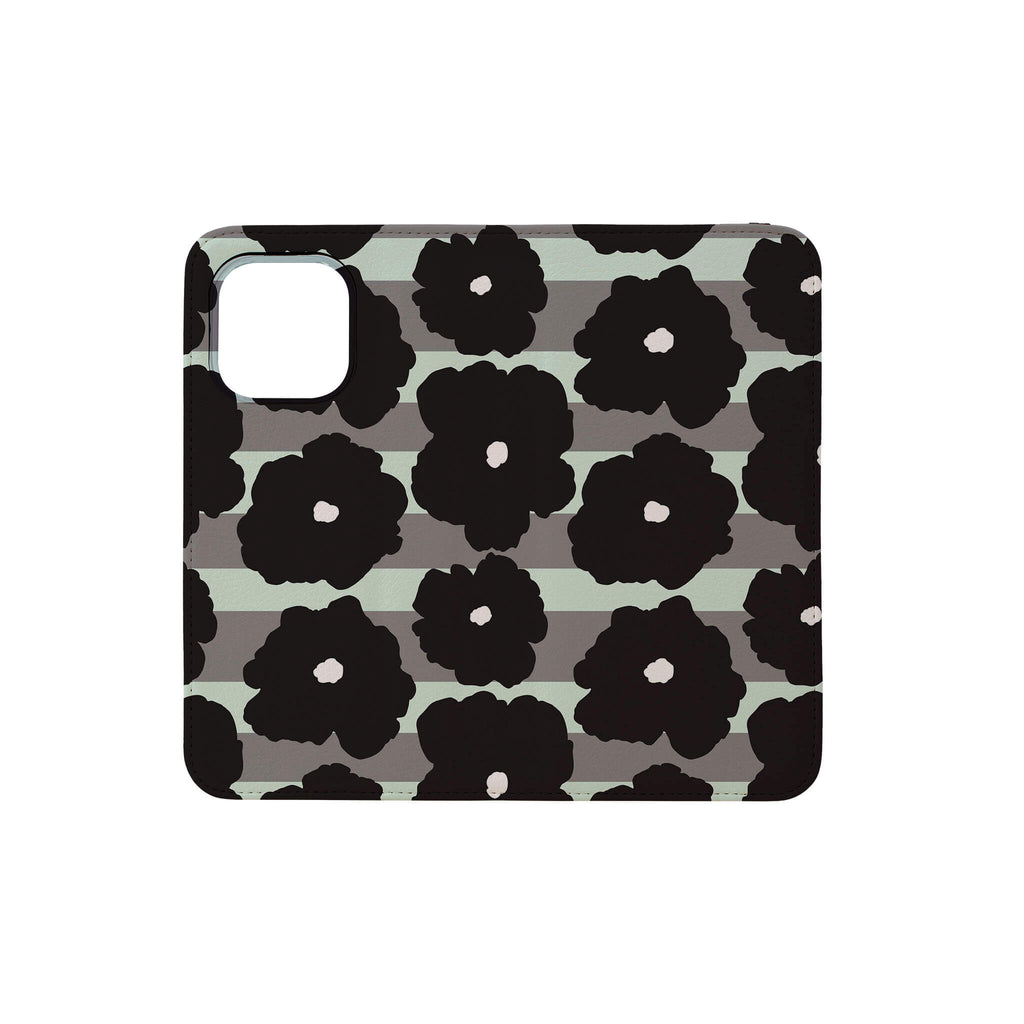 Bold Floral Black — Folio Wallet Case for iPhone — Finnaij