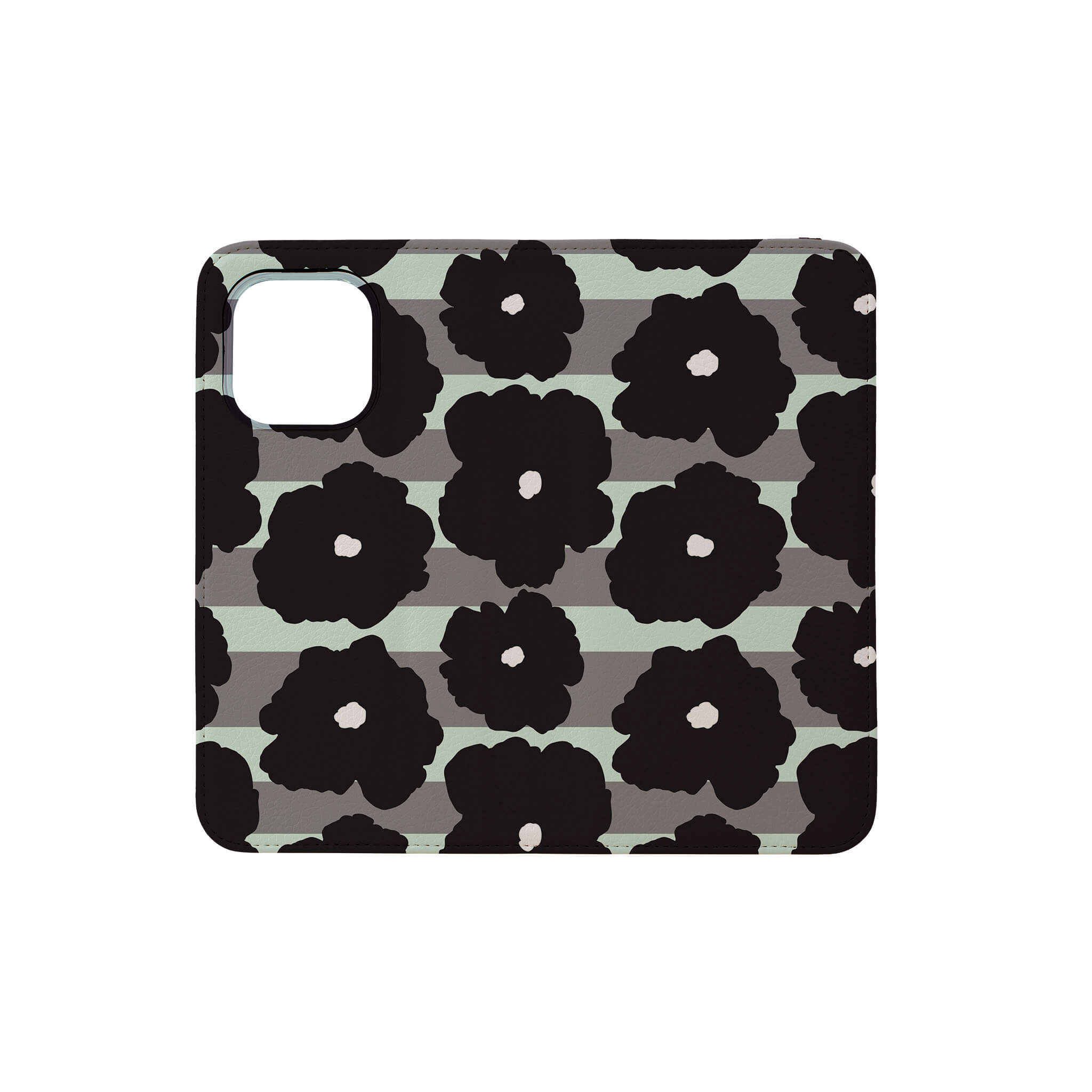Bold Floral Black — Folio Wallet Case for iPhone — Finnaij