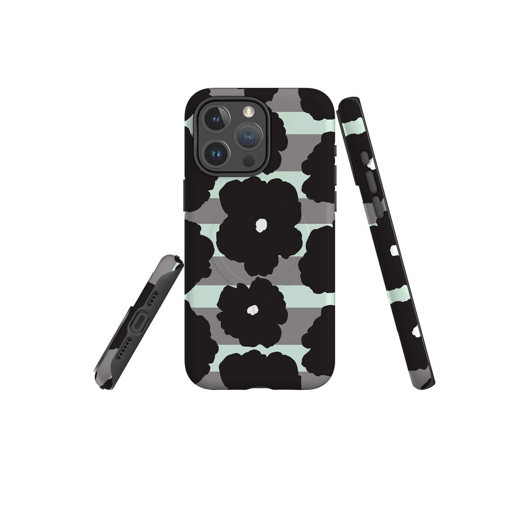 Bold Floral Black — Magsafe Tough Case for iPhone — Three Quarter — Finnaij