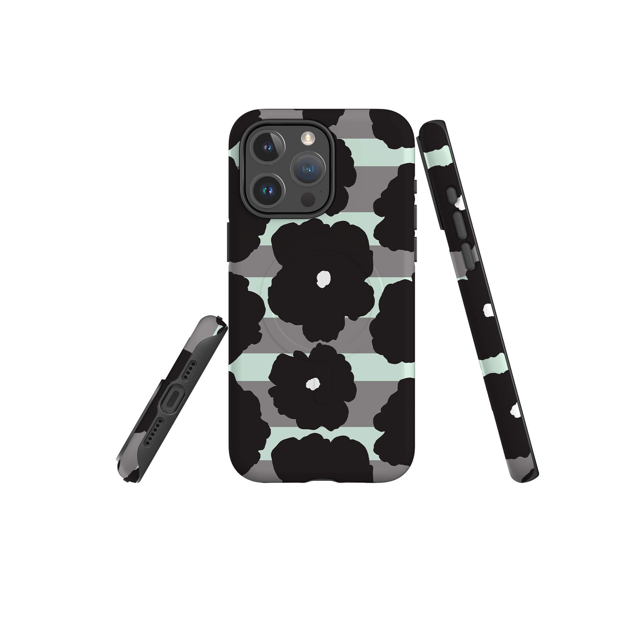 Bold Floral Black — Magsafe Tough Case for iPhone — Three Quarter — Finnaij