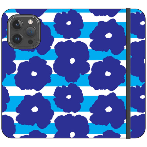Bold Floral Blue Vegan Leather — Folio Wallet Case for iPhone — Finnaij