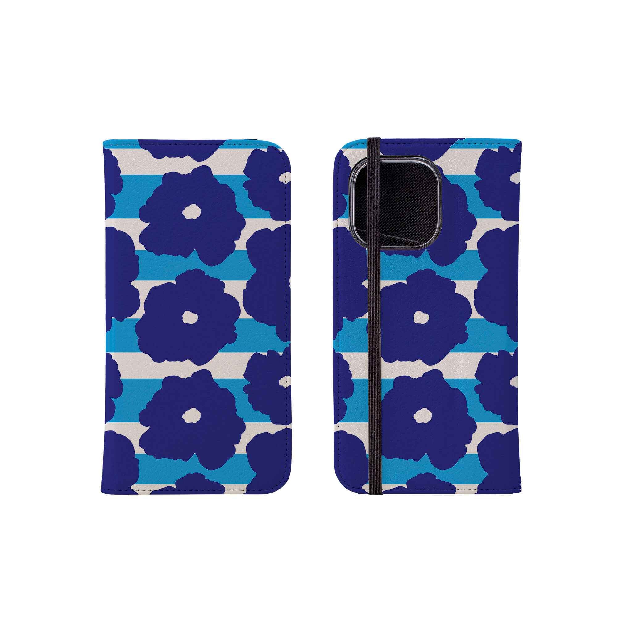 Bold Floral Blue Vegan Leather — Folio Wallet Case for iPhone — Finnaij