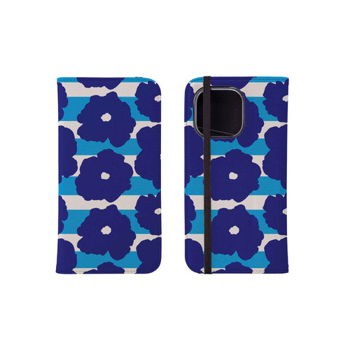 Bold Floral Blue Vegan Leather — Folio Wallet Case for iPhone — Finnaij