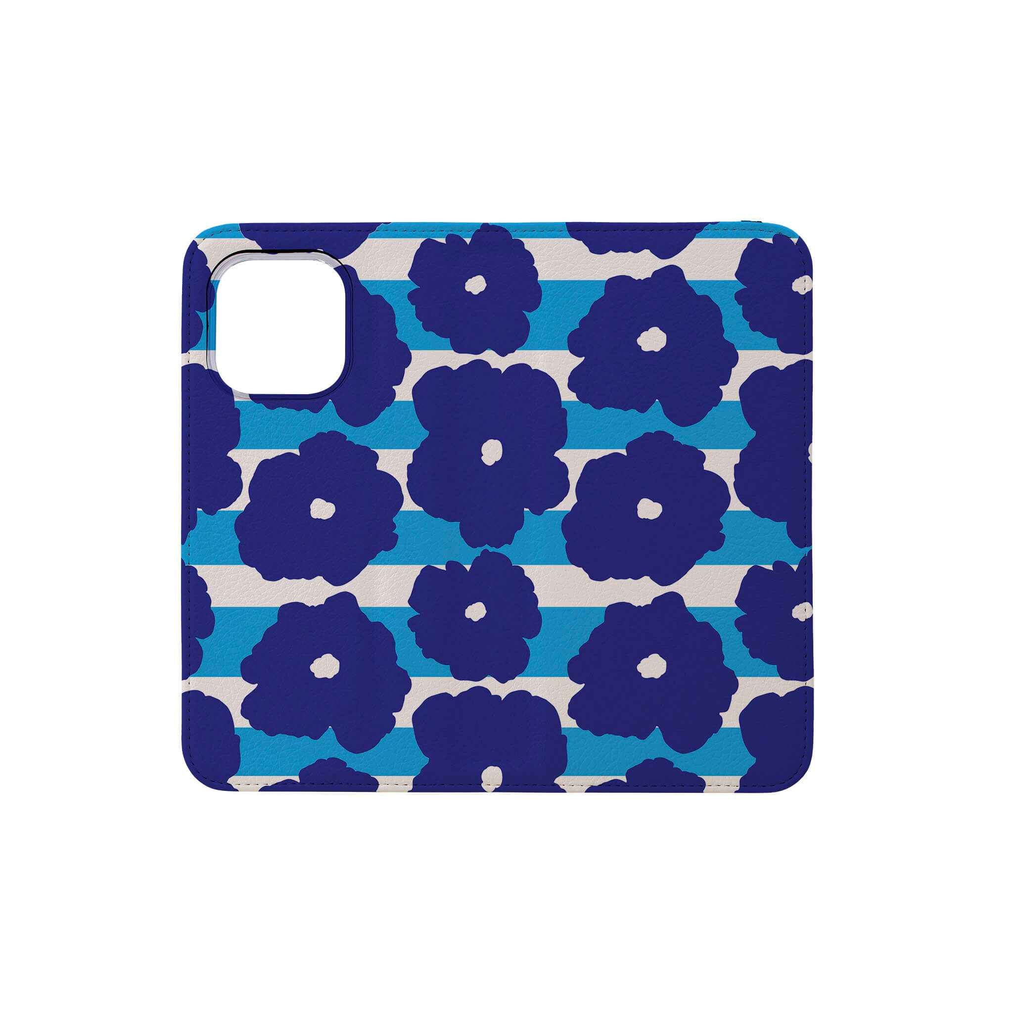 Bold Floral Blue Vegan Leather — Folio Wallet Case for iPhone — Finnaij