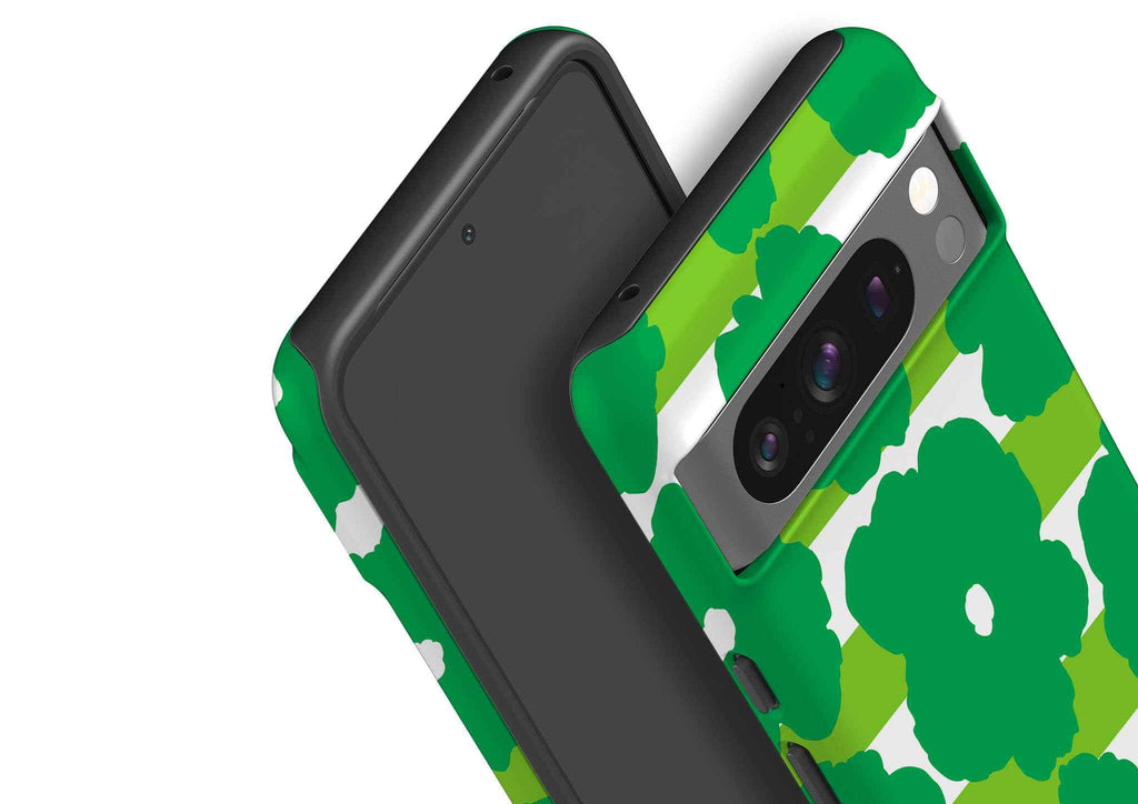 Bold Floral Green Tough Case for Google Pixel — Three Quarter — Finnaij