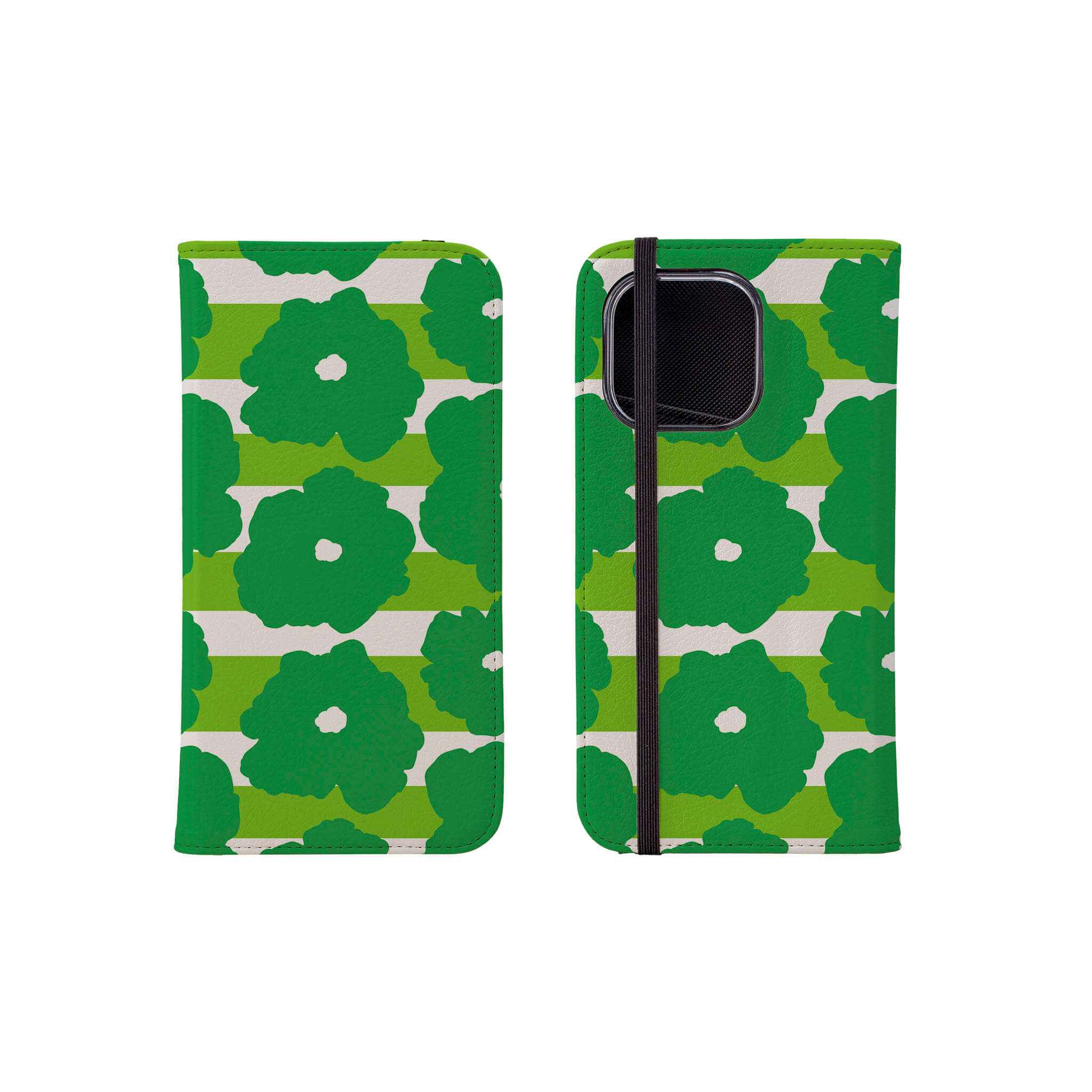 Bold Floral Green Vegan Leather — Folio Wallet Case for iPhone — Finnaij
