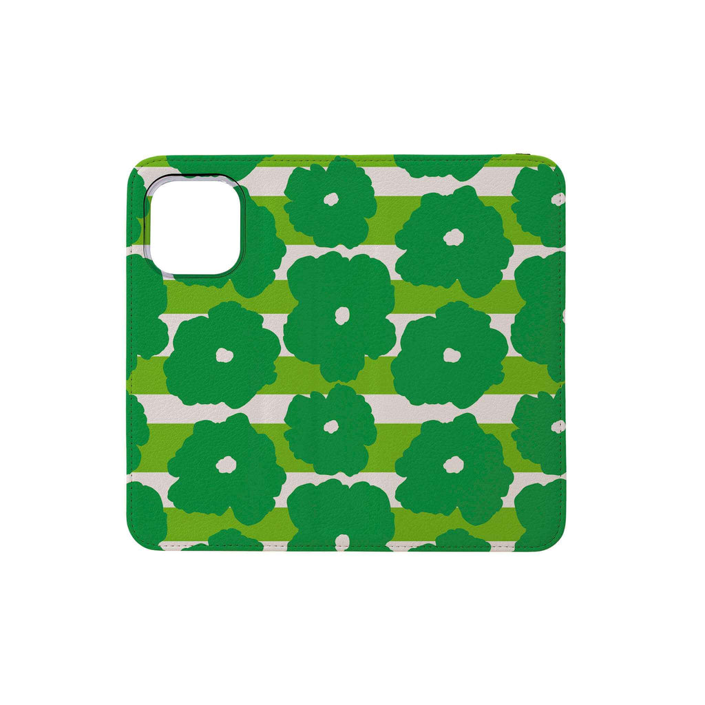 Bold Floral Green Vegan Leather — Folio Wallet Case for iPhone — Finnaij