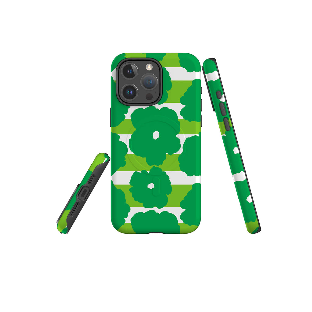 Bold Floral Green — Magsafe Tough Case for iPhone — Three Quarter — Finnaij