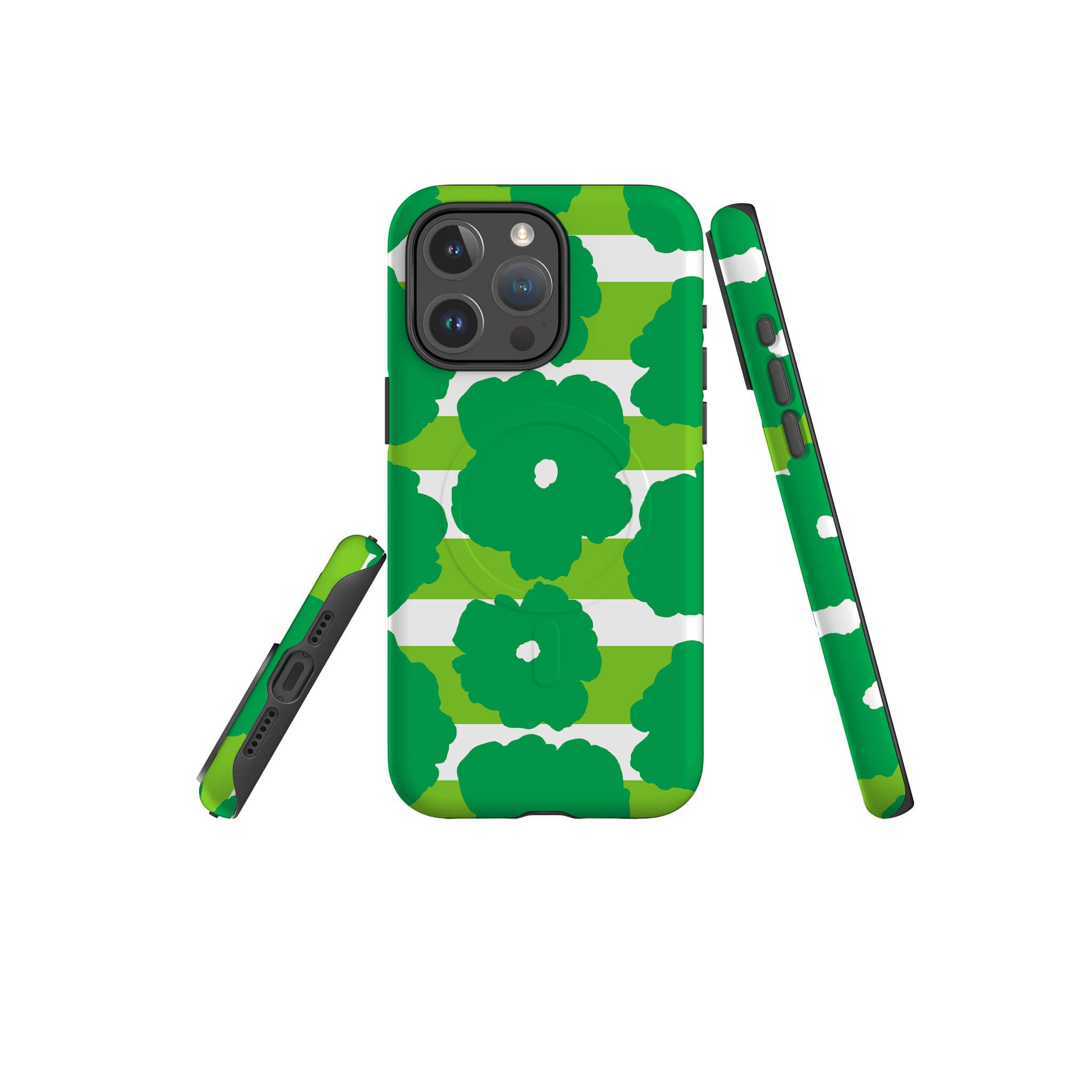 Bold Floral Green — Magsafe Tough Case for iPhone — Three Quarter — Finnaij