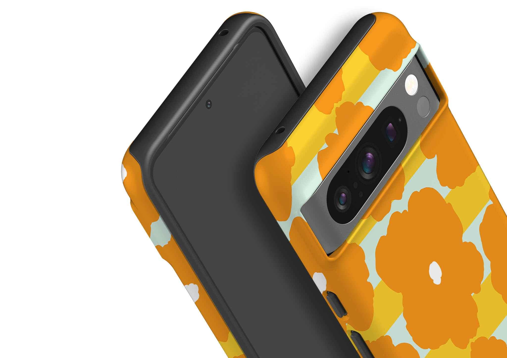 Bold Floral Orange Tough Case for Google Pixel — View 3 — Finnaij