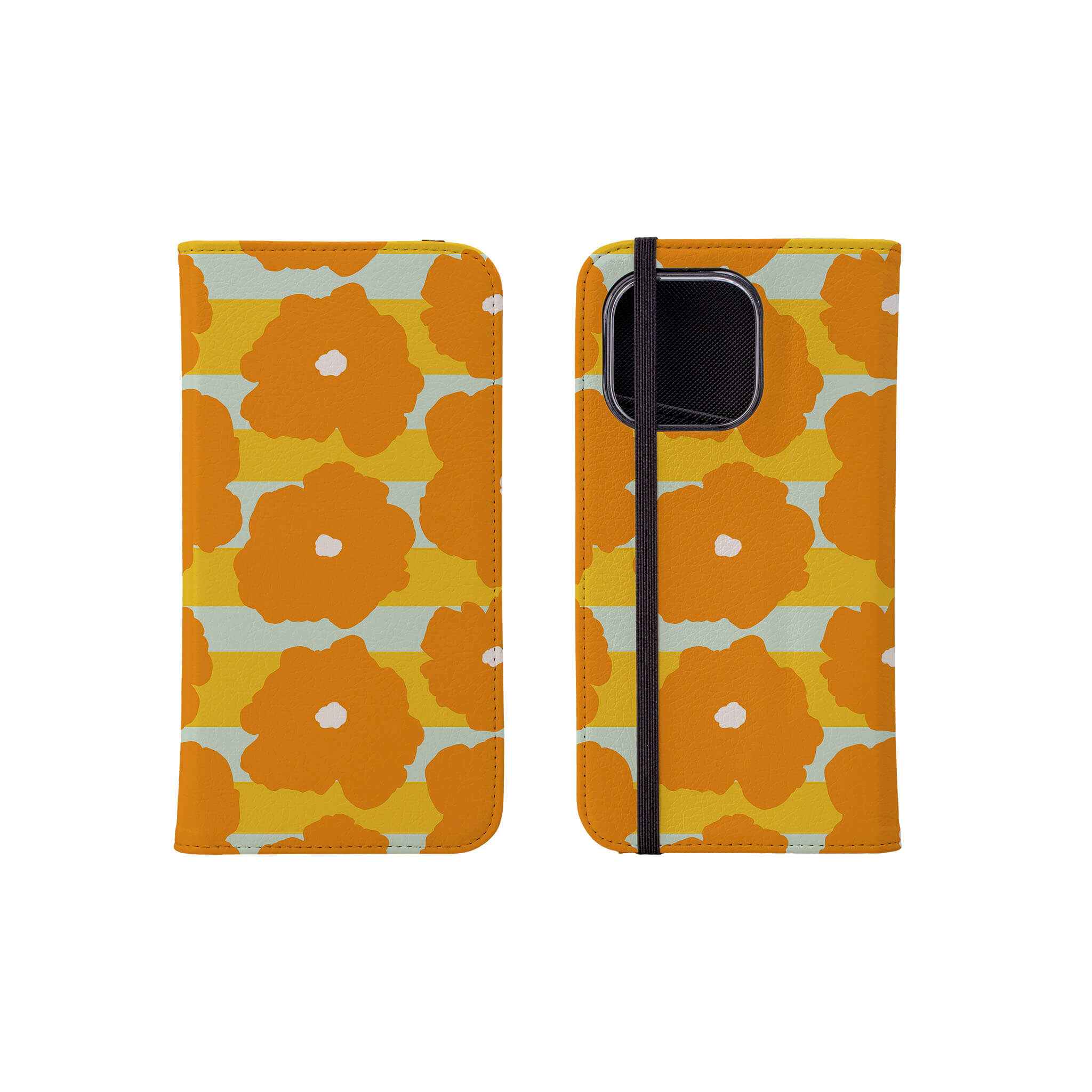 Bold Floral Orange — Folio Wallet Case for iPhone — Finnaij