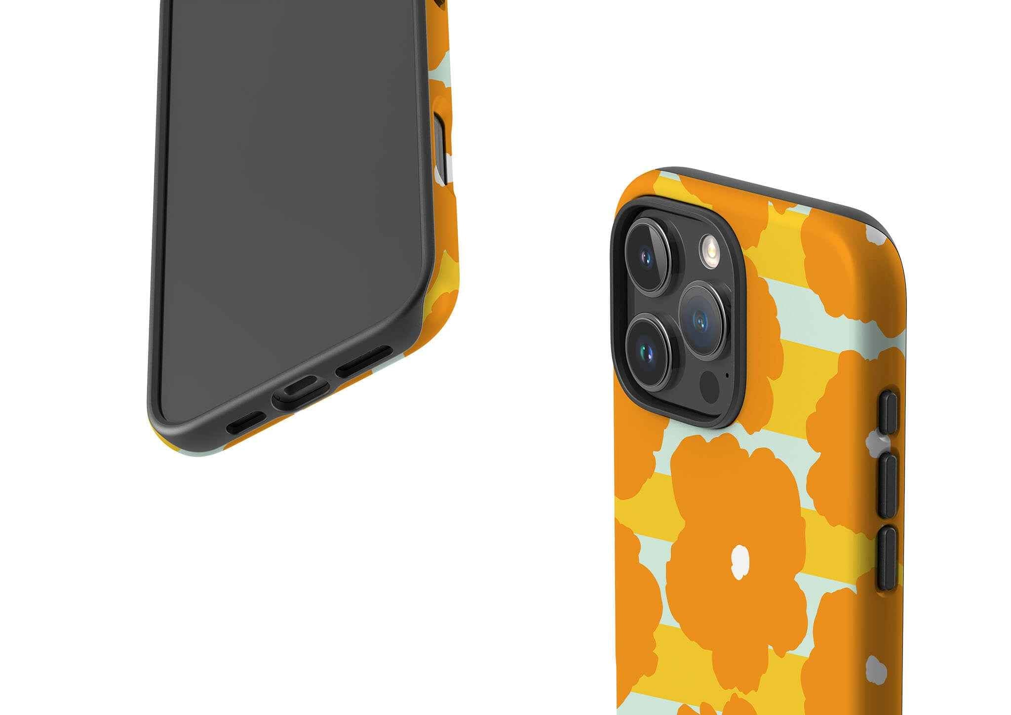 Bold Floral Orange Tough Case for iPhone — Angle Detail — Finnaij