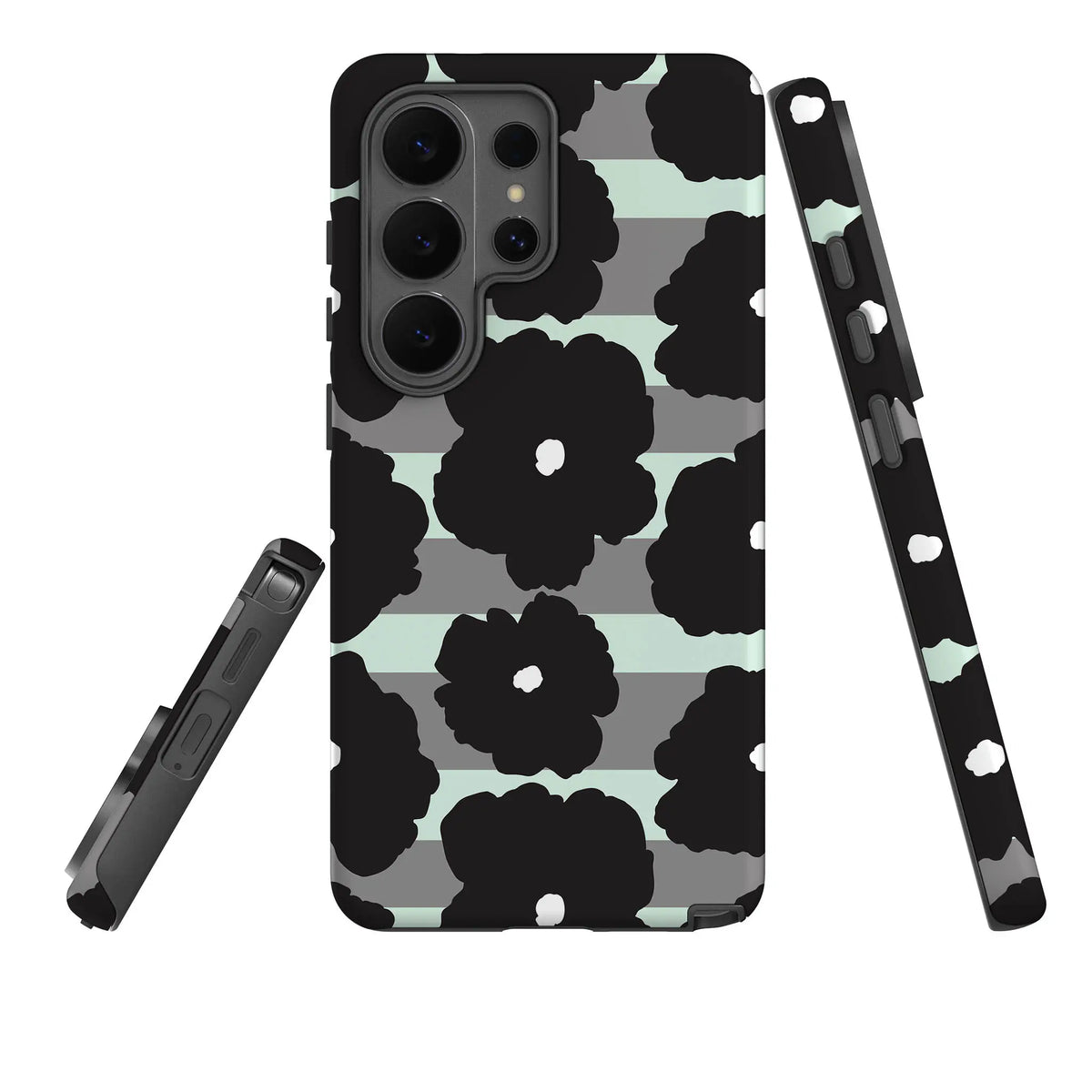 Bold Floral Black — Tough Case for Samsung — Three Quarter — Finnaij