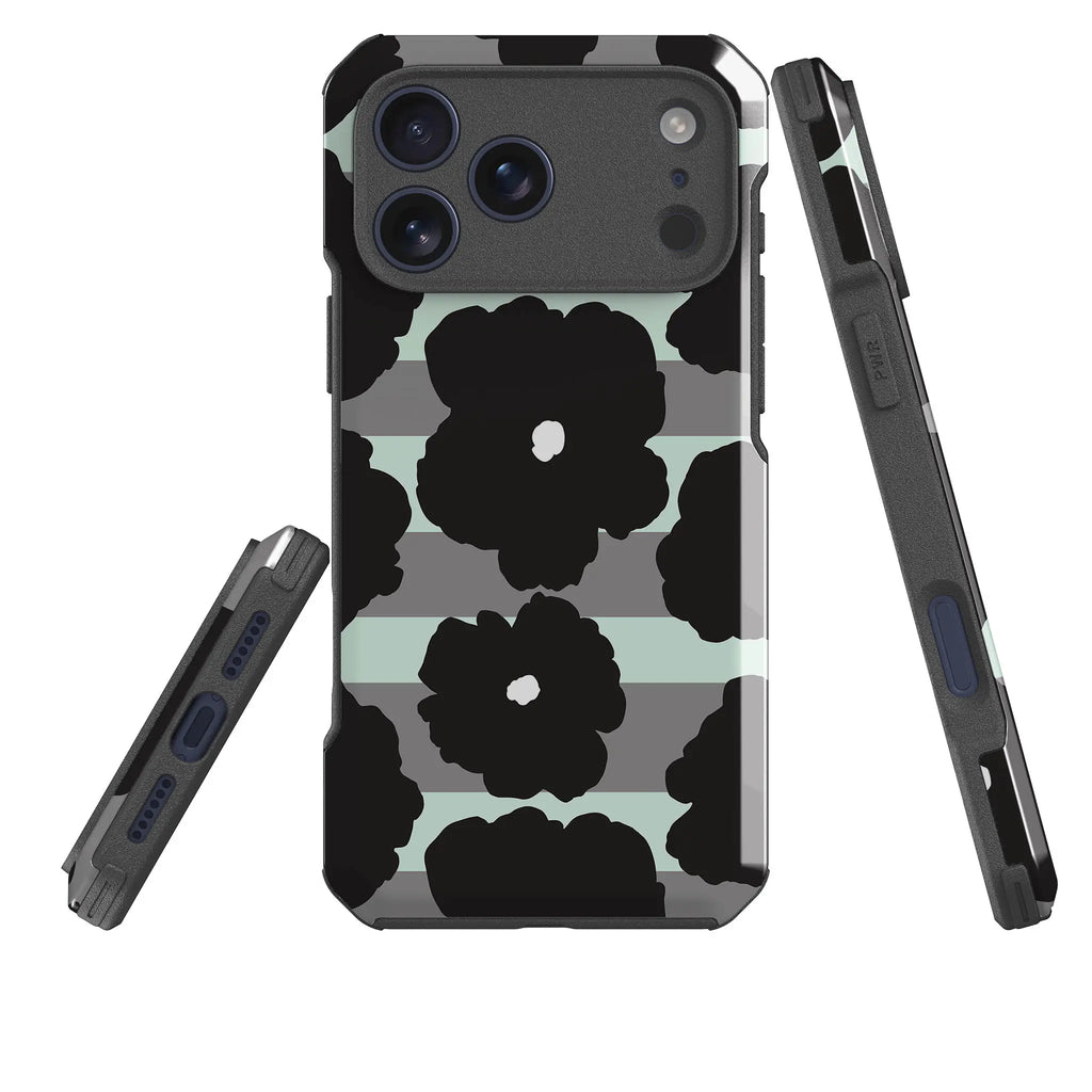 Bold Floral Black — Impact Armour MagSafe Case for iPhone — Three Quarter — Finnaij