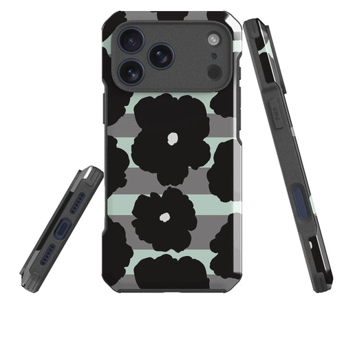 Bold Floral Black — Impact Armour MagSafe Case for iPhone — Three Quarter — Finnaij