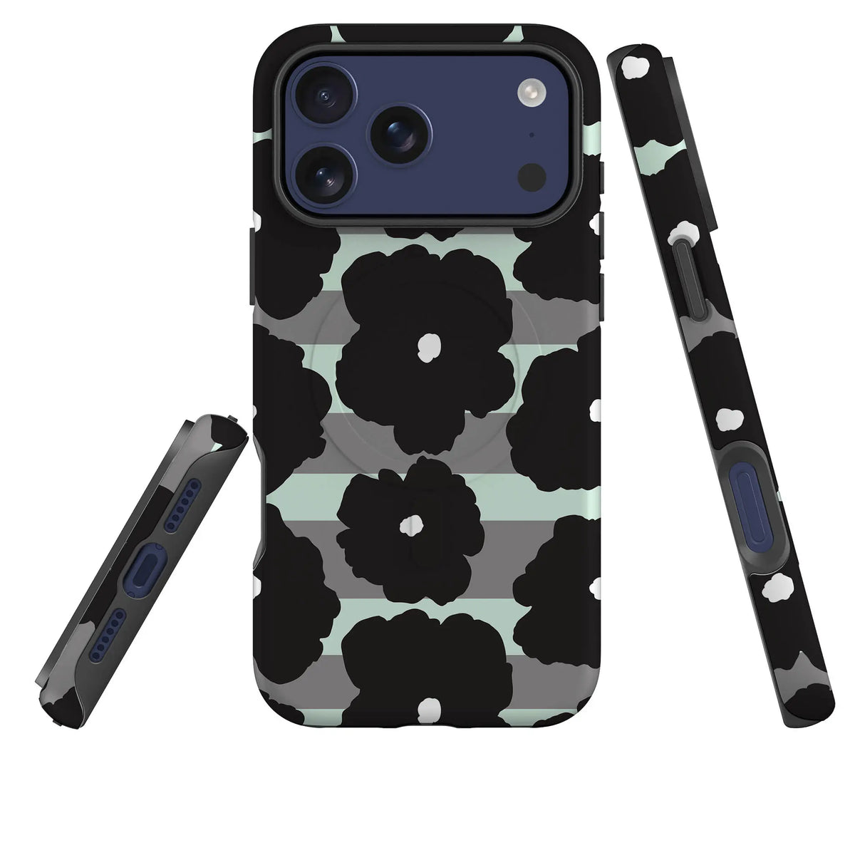 Bold Floral Black — Magsafe Tough Case for iPhone — Three Quarter — Finnaij