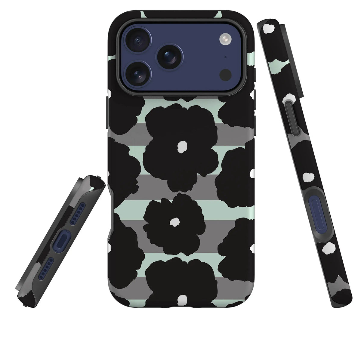 Bold Floral Black — Tough Case for iPhone — Three Quarter — Finnaij