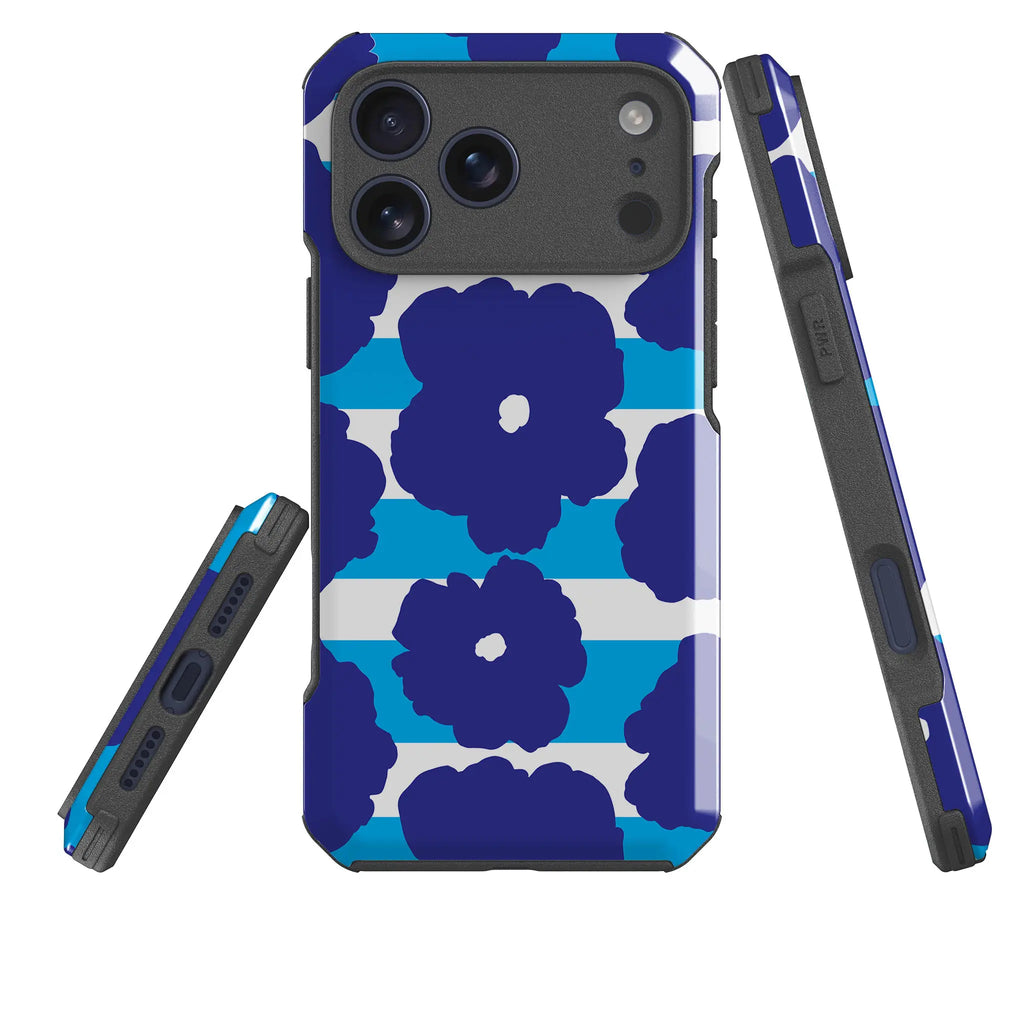 Bold Floral Blue — Impact Armour MagSafe Case for iPhone — Three Quarter — Finnaij