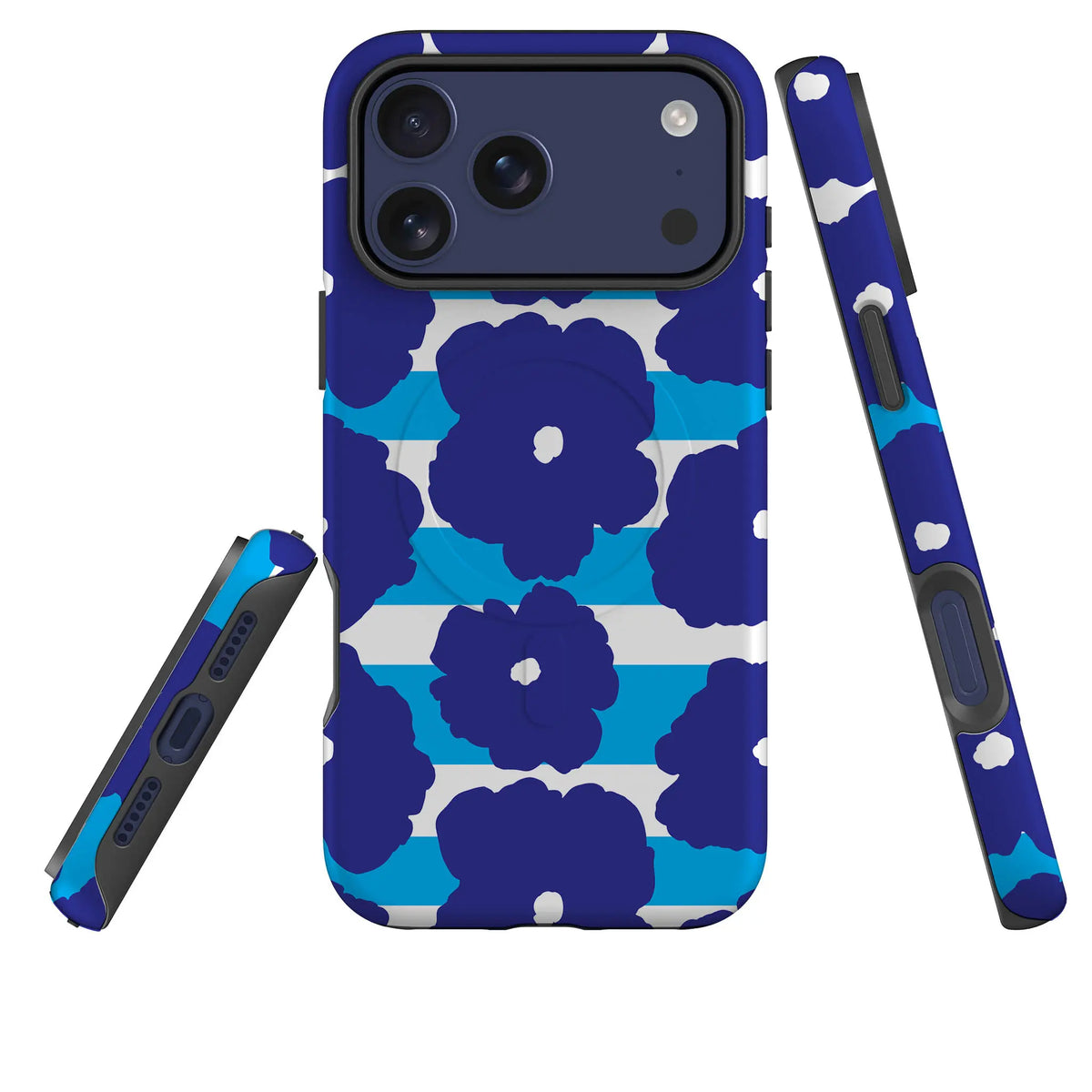 Bold Floral Blue — Magsafe Tough Case for iPhone — Three Quarter — Finnaij
