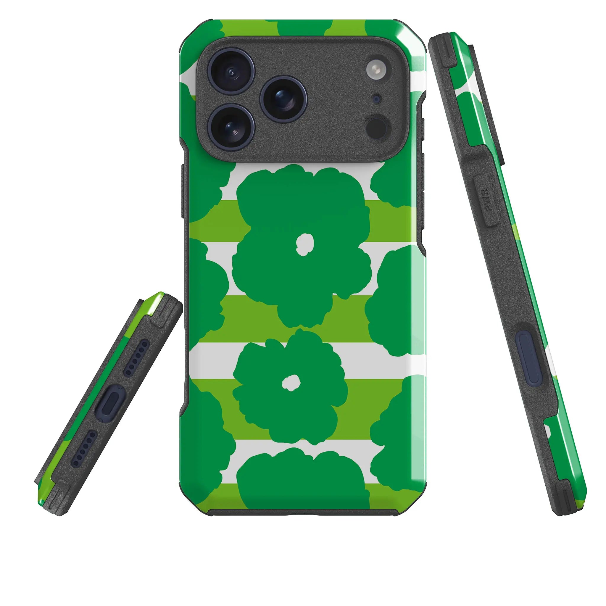 Bold Floral Green — Impact Armour MagSafe Case for iPhone — Three Quarter — Finnaij