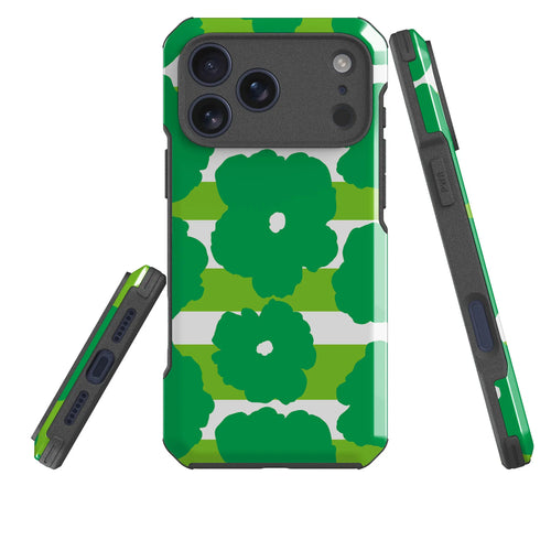 Bold Floral Green — Impact Armour MagSafe Case for iPhone — Three Quarter — Finnaij