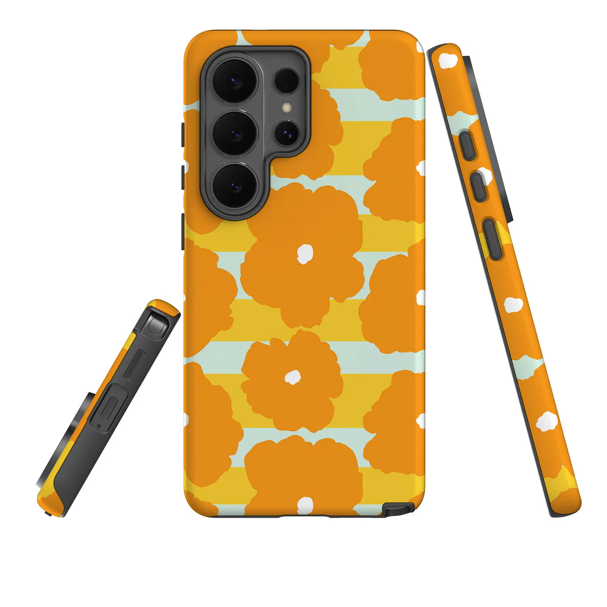 Bold Floral Orange — Tough Case for Samsung — Three Quarter — Finnaij