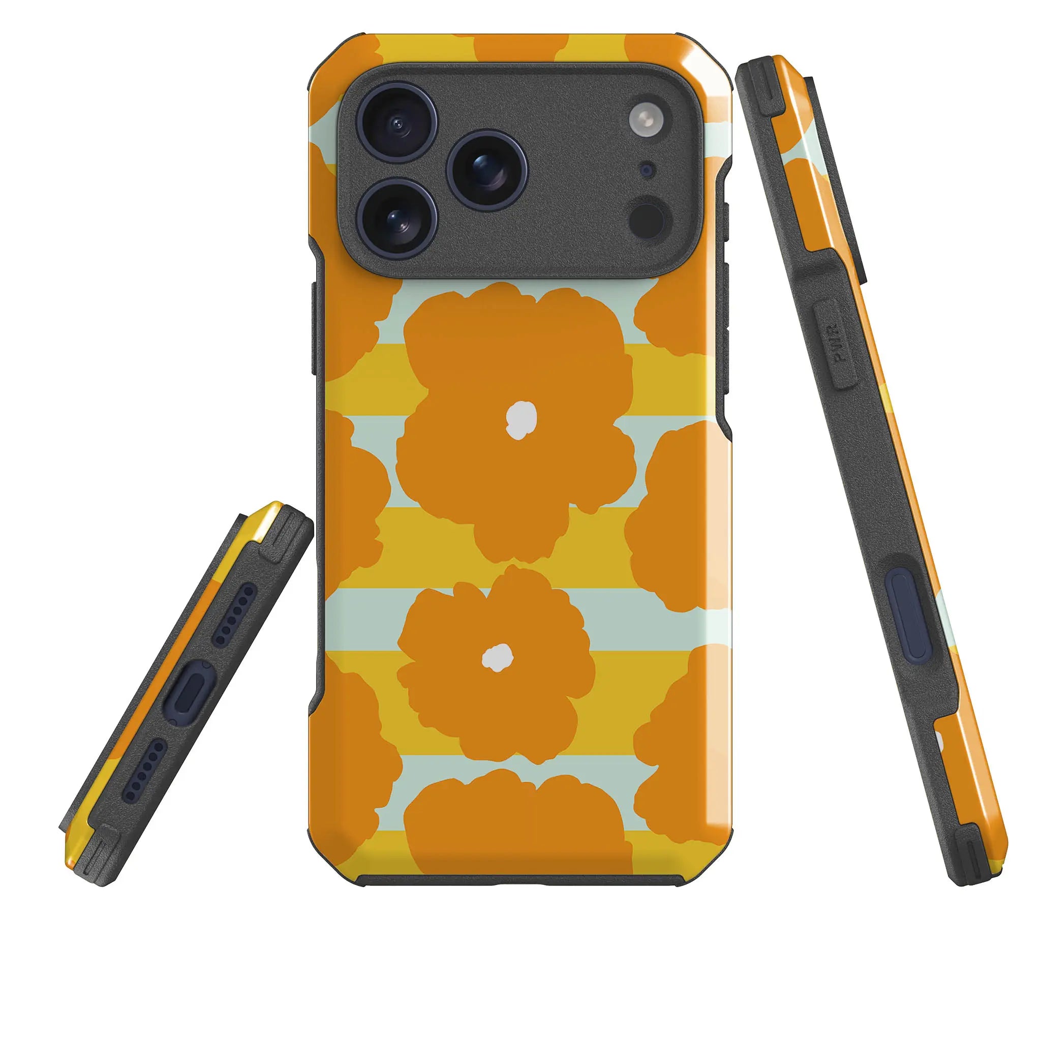 Bold Floral Orange — Impact Armour MagSafe Case for iPhone — Three Quarter — Finnaij