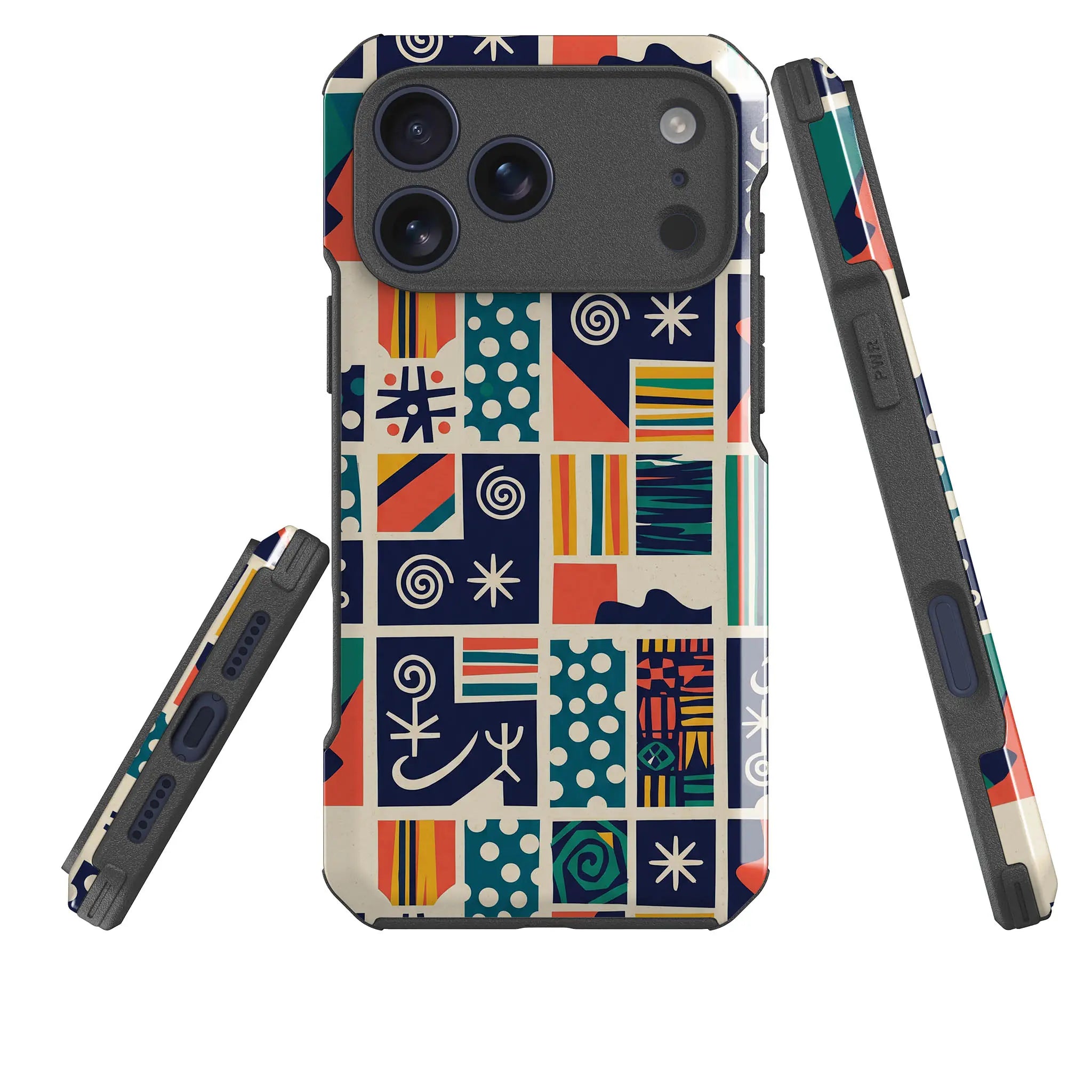 Coastal Indigo Tiles by Ada Okoye — Impact Armour MagSafe Case for iPhone — Three Quarter — Finnaij