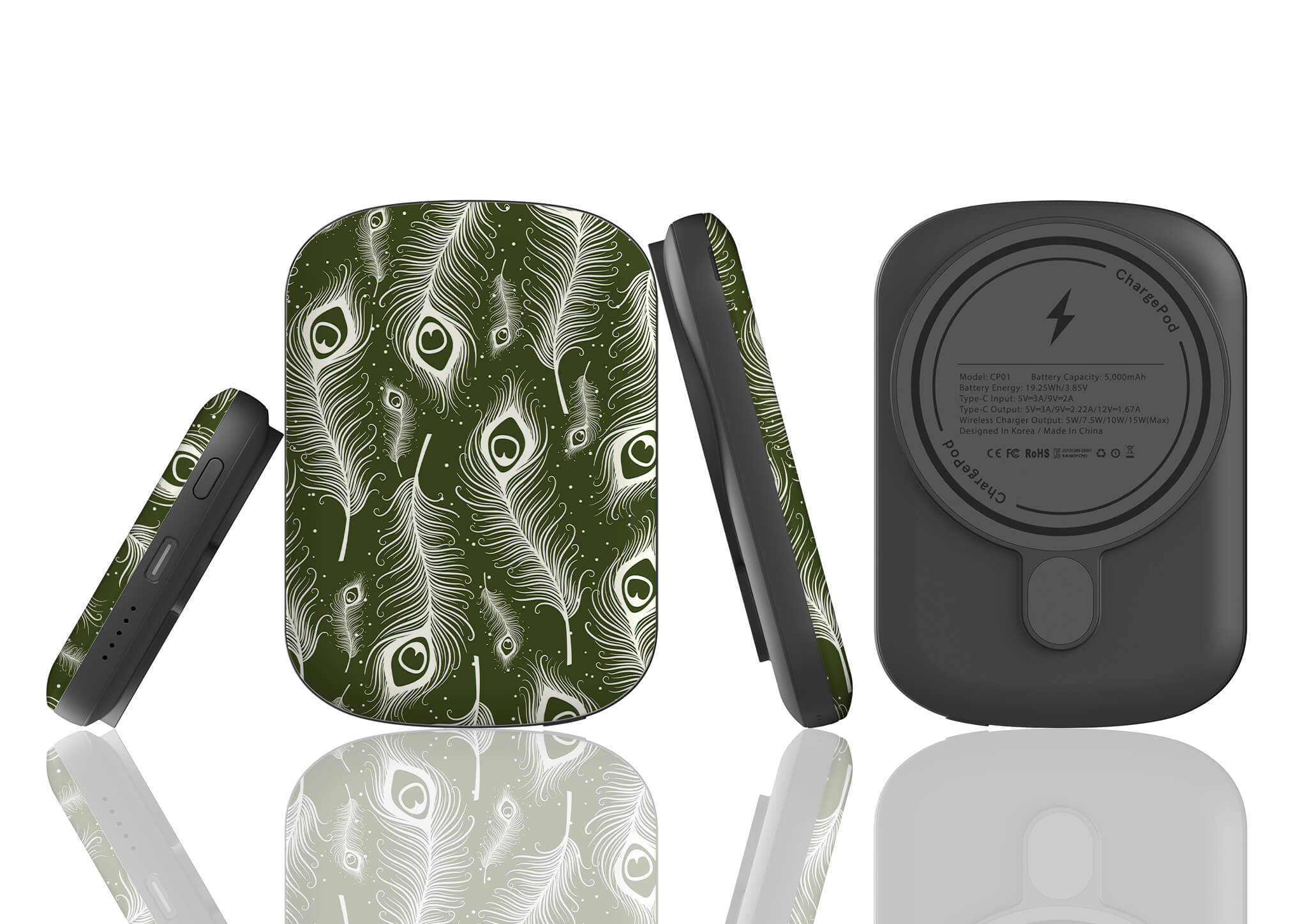 Feathers in Bloom Army Green MagSafe CHARGEPOD — Finnaij