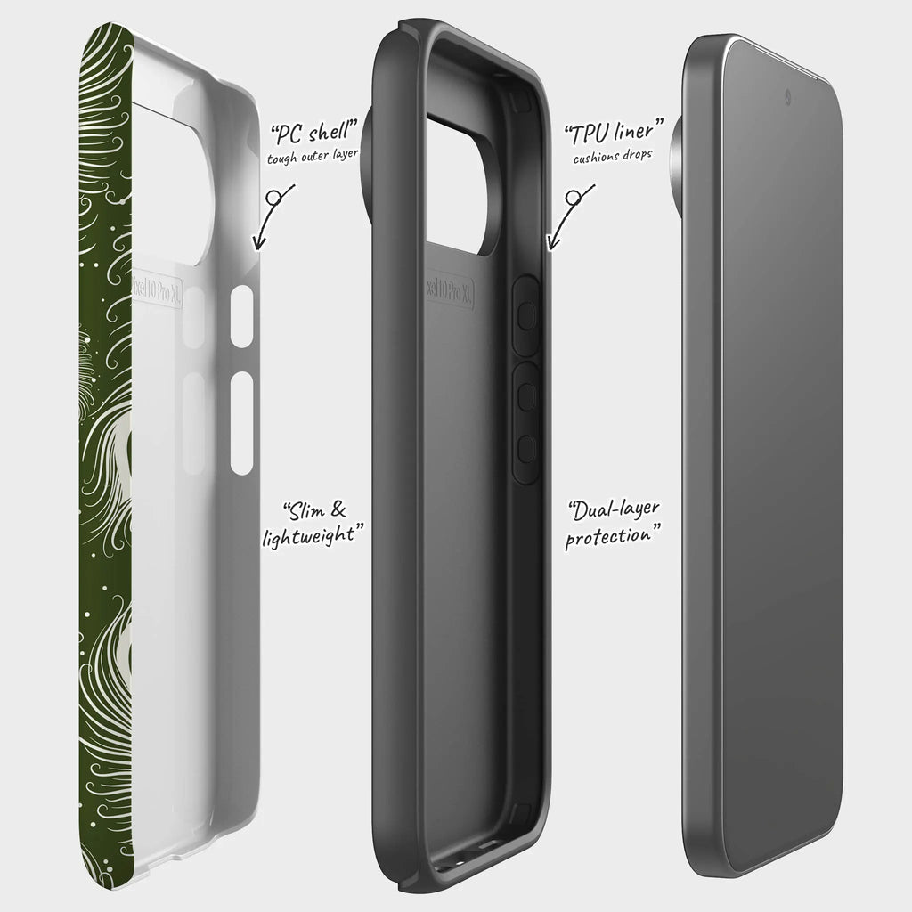 Feathers in Bloom Army Green — Tough Case for Google — Finnaij