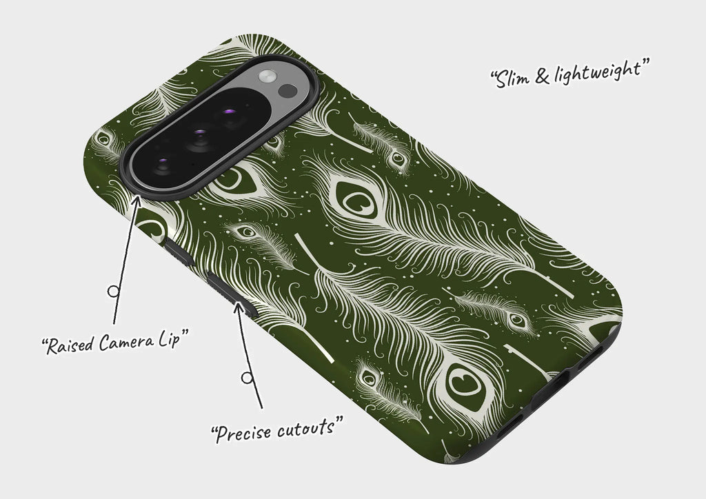 Feathers in Bloom Army Green — Tough Case for Google — Finnaij