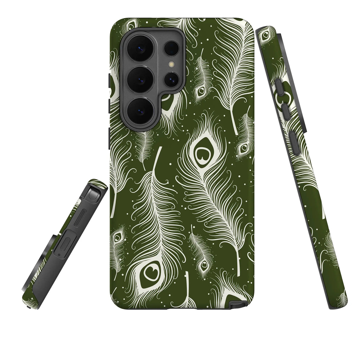 Feathers in Bloom Army Green — Tough Case for Samsung — Three Quarter — Finnaij