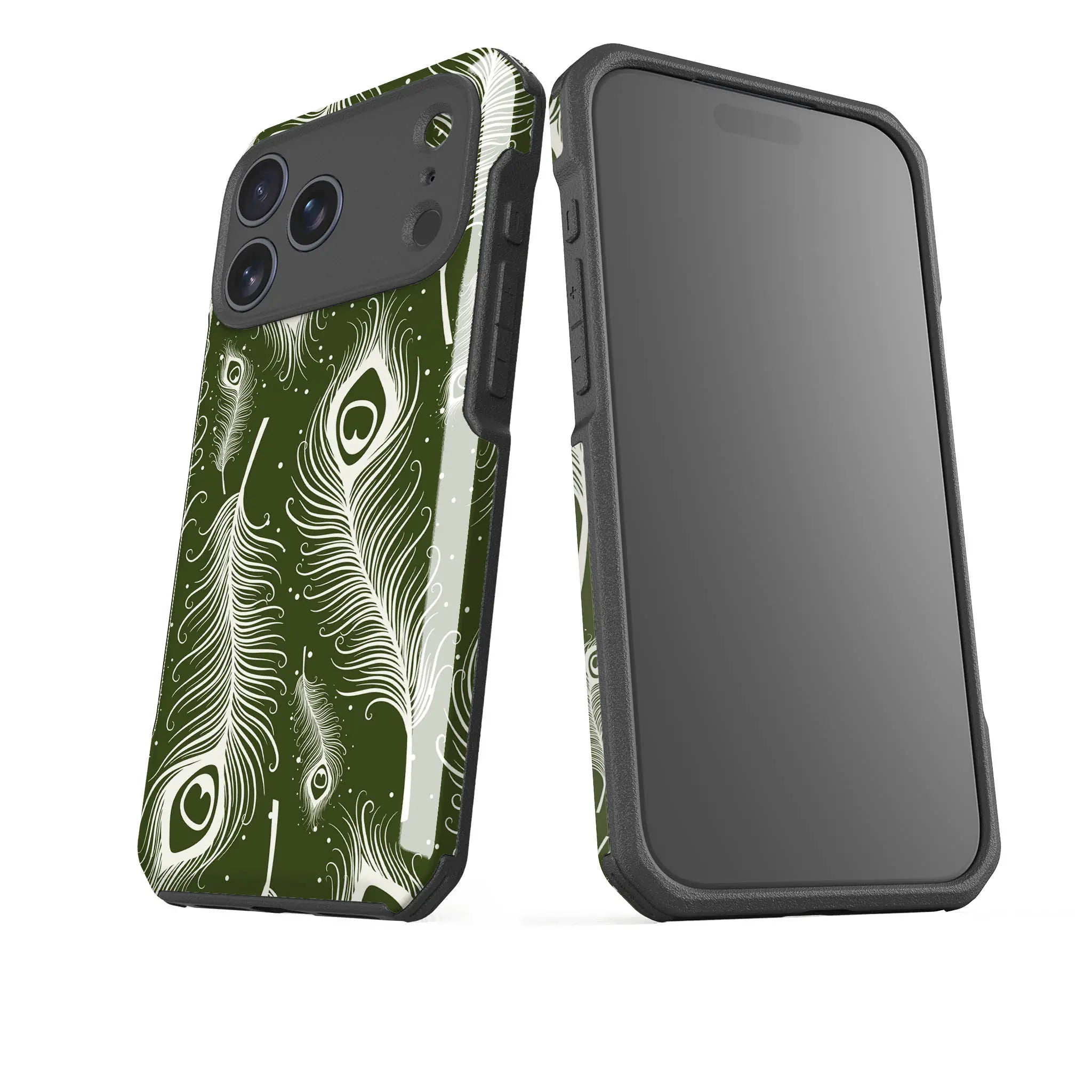 Feathers in Bloom Army Green — Impact Armour MagSafe Case for iPhone — Finnaij