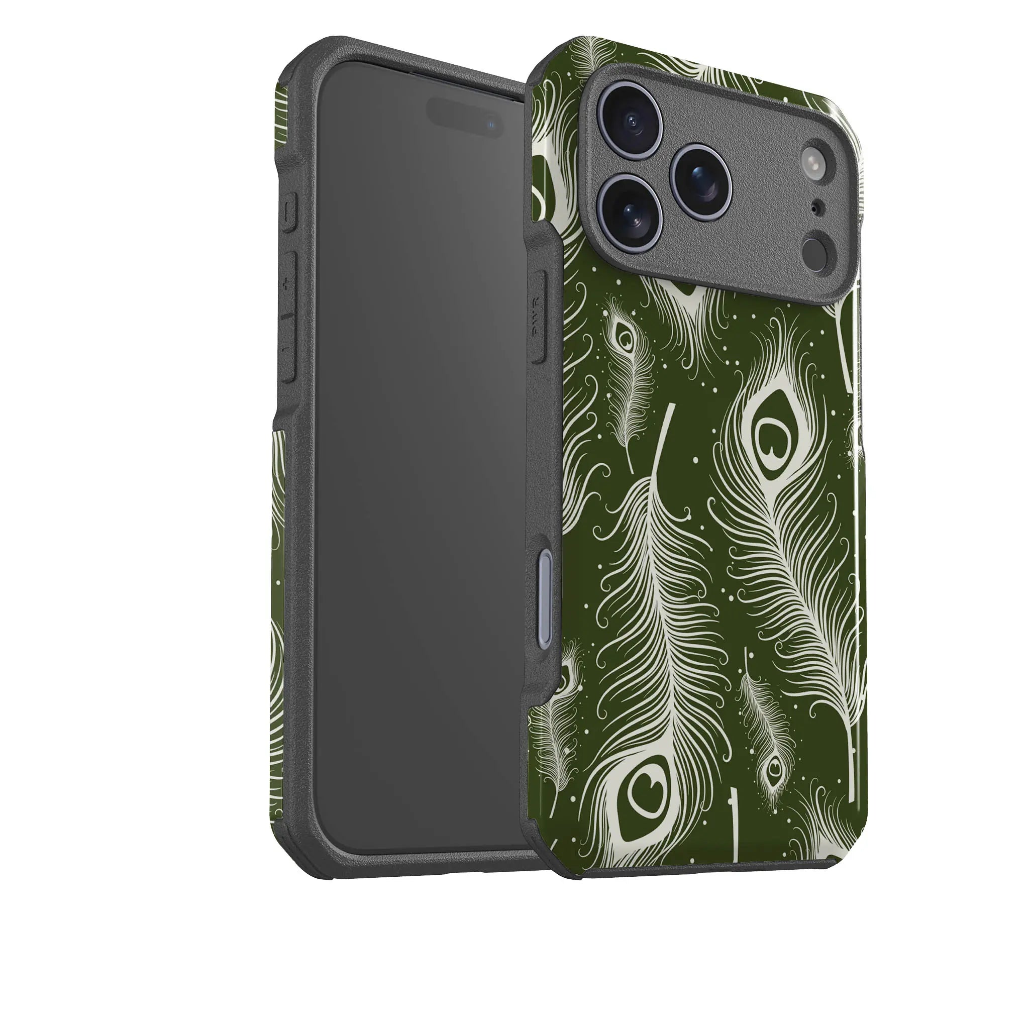 Feathers in Bloom Army Green — Impact Armour MagSafe Case for iPhone — Finnaij