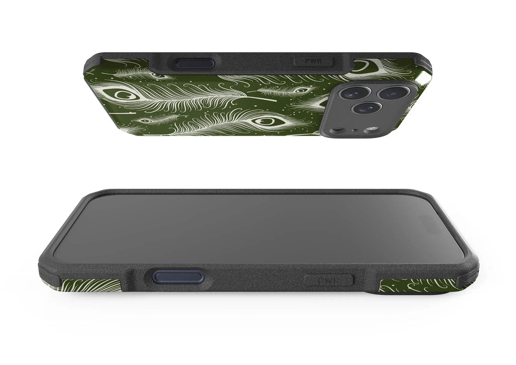 Feathers in Bloom Army Green — Impact Armour MagSafe Case for iPhone — Finnaij