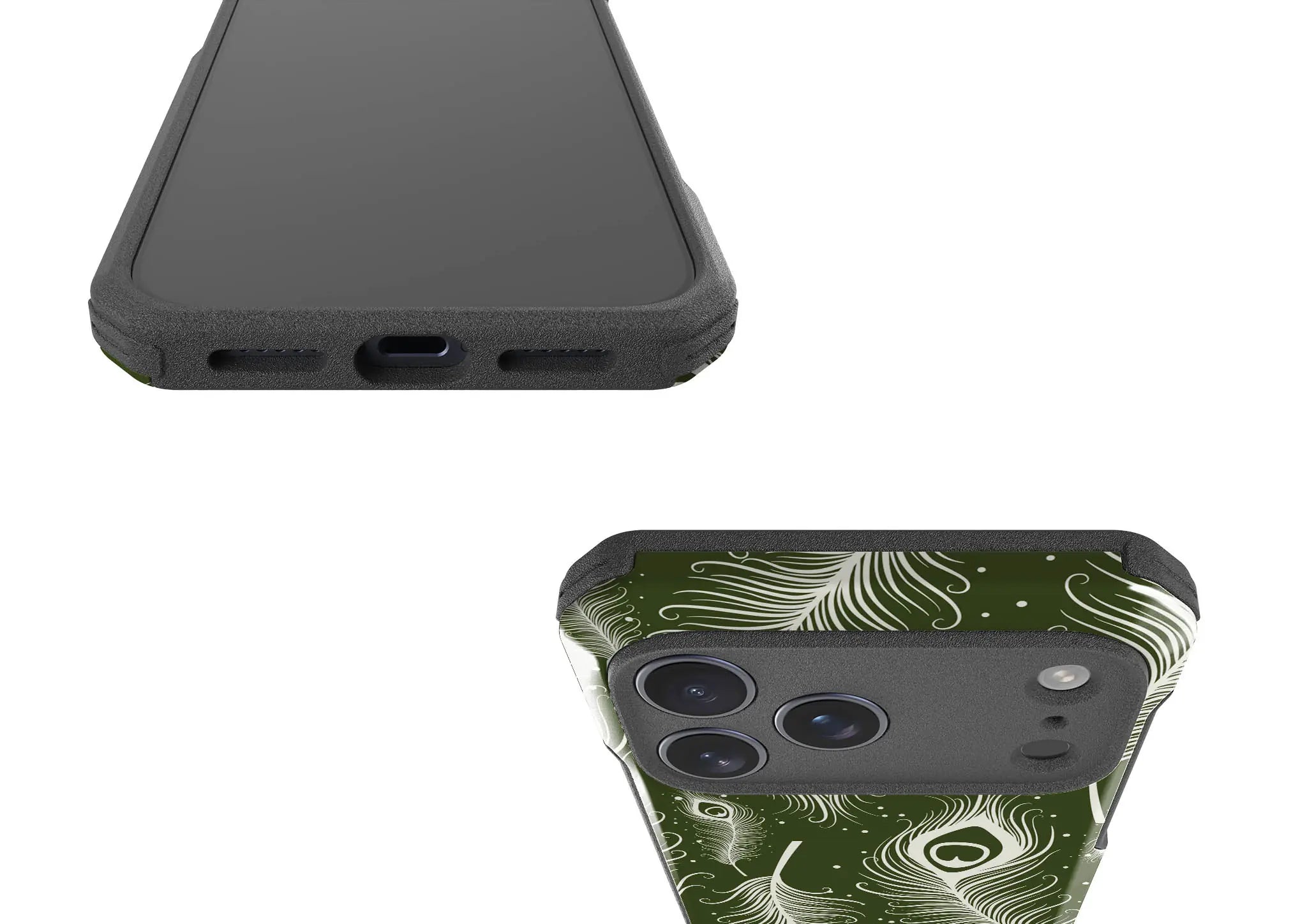Feathers in Bloom Army Green — Impact Armour MagSafe Case for iPhone — Finnaij