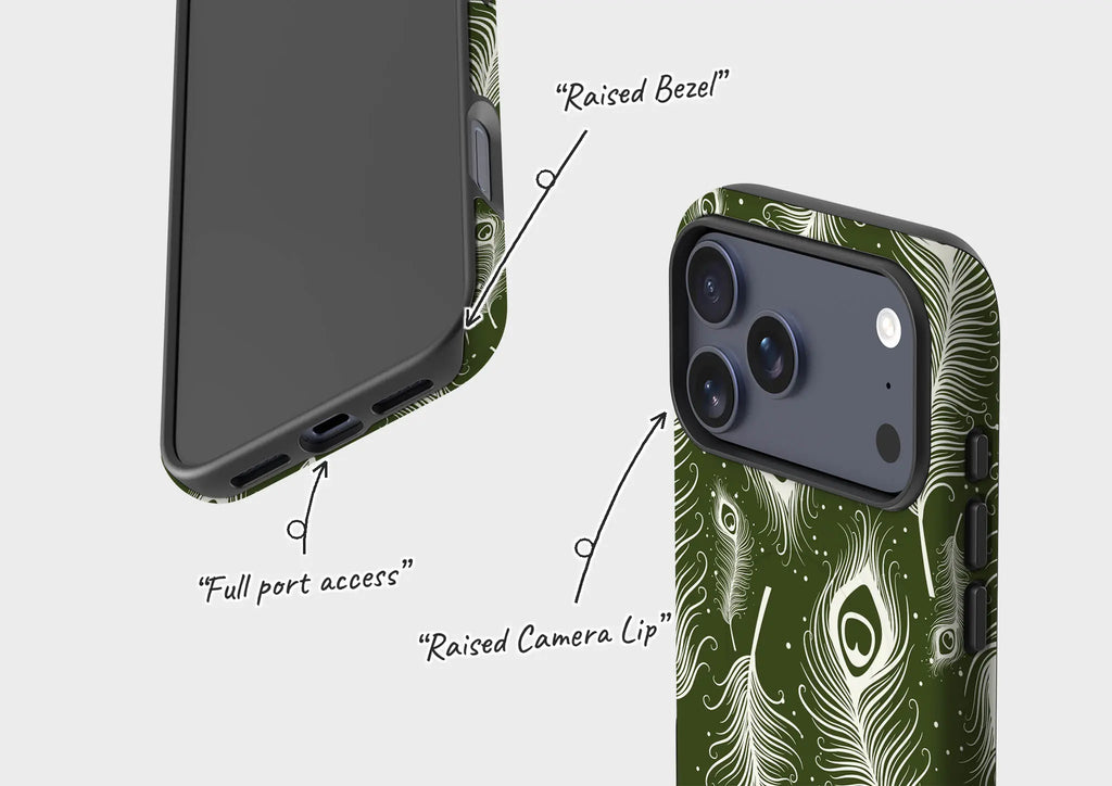 Feathers in Bloom Army Green — Magsafe Tough Case for iPhone — Finnaij