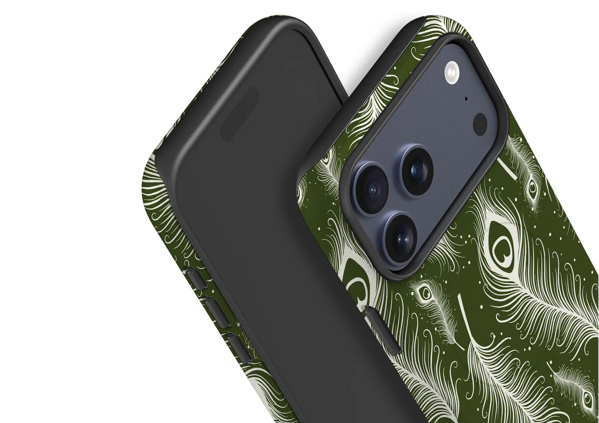 Feathers in Bloom Army Green — Magsafe Tough Case for iPhone — Finnaij