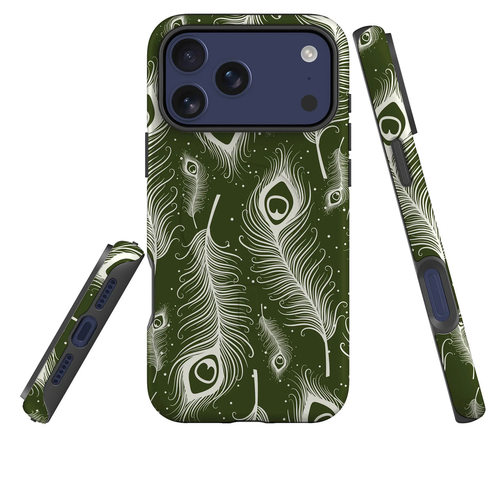 Feathers in Bloom Army Green — Magsafe Tough Case for iPhone — Three Quarter — Finnaij