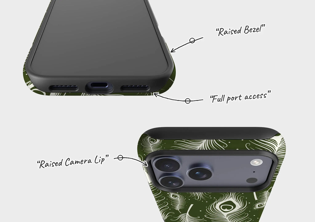 Feathers in Bloom Army Green — Magsafe Tough Case for iPhone — Finnaij