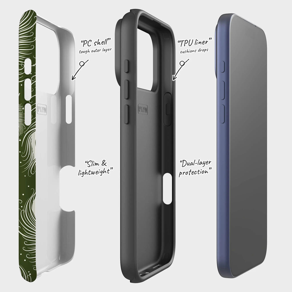 Feathers in Bloom Army Green — Tough Case for iPhone — Finnaij