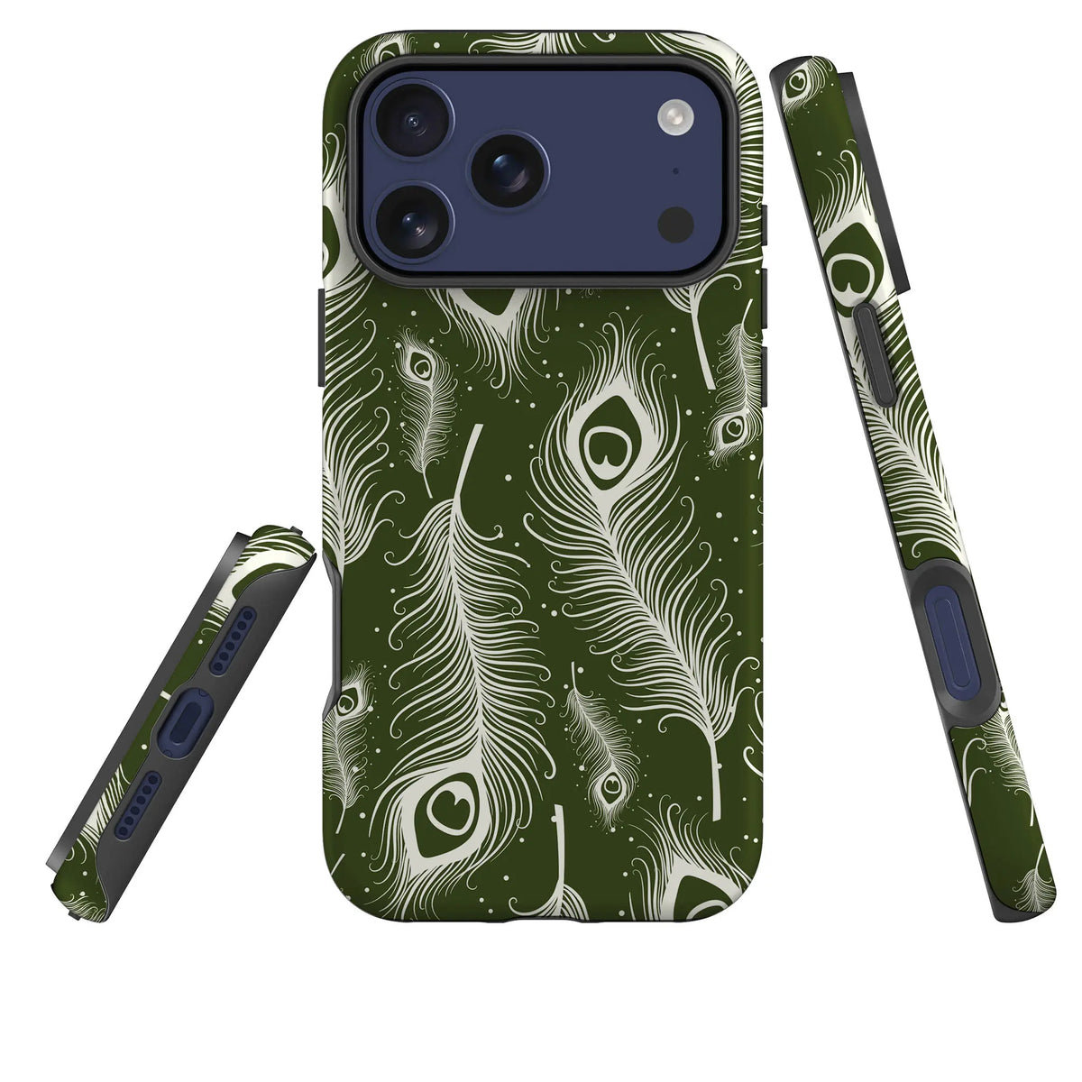 Feathers in Bloom Army Green — Tough Case for iPhone — Three Quarter — Finnaij