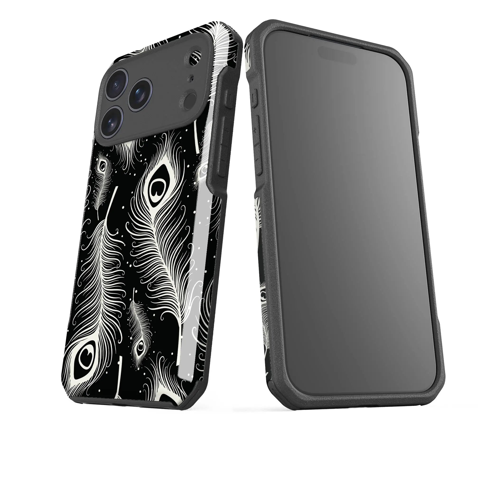 Feathers in Bloom Black — Impact Armour MagSafe Case for iPhone — Finnaij
